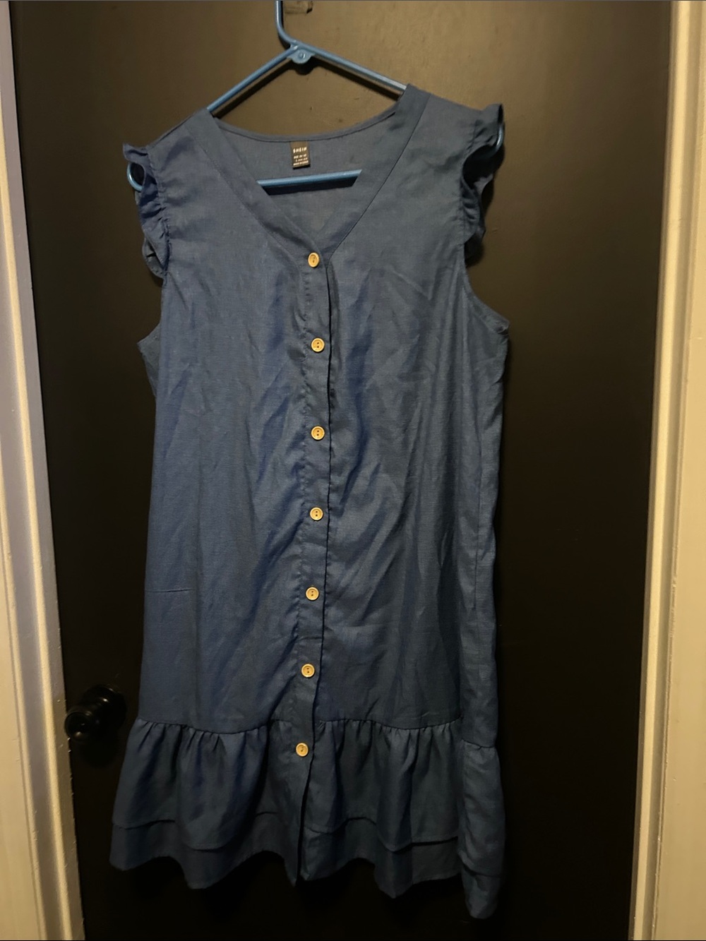SHEIN Blue Button-Front Ruffle Hem Girls' Dress